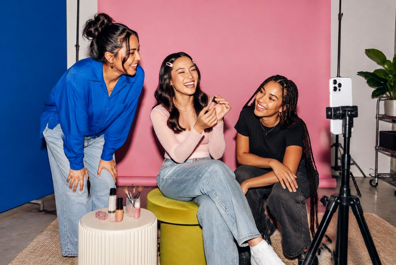 Creators collaborating on a content shoot
